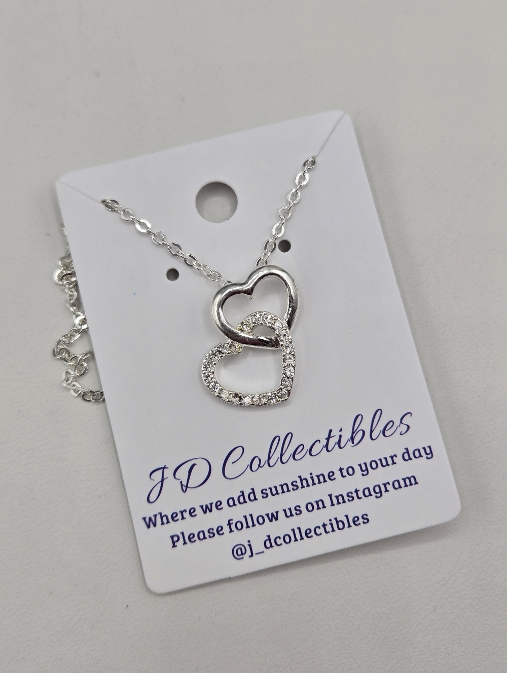 Swarovski Crystal Elements Silver Interlocking Heart Necklace 16 - 18 inch Prom